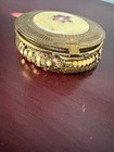 Vintage Guilloche Evans Yellow Enamel Powder Compact Gold Mesh