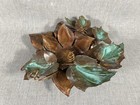 Vtg Brutalist Copper Lotus Sculpture     Handcrafted Patina Metal Art Centerpiece
