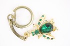 Vintage Cute Bee Keychain Gold Tone Bug Green Glass Stones Insect Key Chain Clip