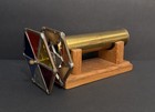 Vintage Brass Stained Glass Parlor Kaleidoscope 9  Dual Wheel Wood Stand Artisan