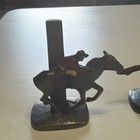 Antique Usa Cast Equestrian Horse Fence Jockey Racing Art Bookends Newport Ky