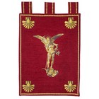Archangel Saint Michael Banner   French Textile Wall Tapestry   Shell Finial