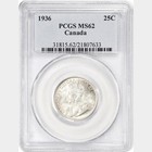 Canada  1936 George V Twenty Five Cents  25 Cents Pcgs Ms 62  972 094 Mintage 