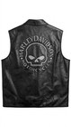 Harley Davidson Black Leather Motorcycle Riding Vest Willie G Skull Logo Mens