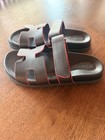 Hermes Leather Slide Sandals Black red Logo Trim Slip-on Straps Us 8