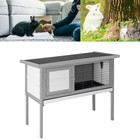 Elevated Rabbit Hutch Cage Wooden Bunny Cage Rabbit Small Pet Animal House Gray
