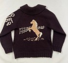 Vtg 50s 60s Cowichan Wool Sweater Full Zip Rearing Horse Western Corral Knit M L
