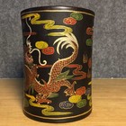 Chinese Wooden Lacquerware Gilded Hand Painted Dragon Pattern Brush Pot 1358
