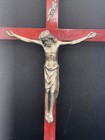 Vintage Wooden Metal Wall Cross Crucifix Holy Religious Carved Christ Brown