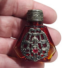  Antique Art Deco Czech Amberina Glass Filigree Mini Miniature Perfume Bottle  