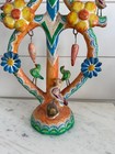 Vintage Mexican Folk Art Pottery Tree Of Life Candle Holder