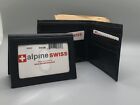 Alpine Swiss Mens Genuine Leather Bifold Wallet Passcase 2 Id Windows Nib
