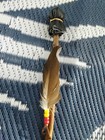 Native American 10 25 In  Ceremonial Hand Drum Stick beater W 4 Beads   Feather