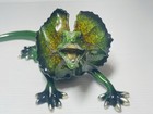 Frill Neck Green Tree Lizard Figurine Green Black Gold Paperweight Reptile 9   