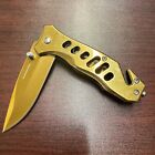 6 5  Tactical Golden Titanium Plated Spring Assisted Open Folding Pocket Knife