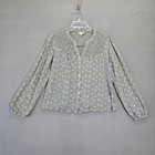 Lucky Brand Green Floral Shirt Button Up V-neck Long Sleeves Casual Tee Womens S