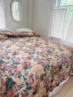89x92 C1850 Antique French Chinoiserie Quilt Mulhouse Handmade Cottage Bedding