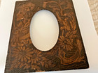 Antique Pyrography  Picture Frame Art Nouveau Lady And Flowers Dutch Art