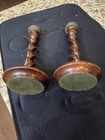 Antique English Oak Barley Twist Candlesticks Pair  Beautiful Condition