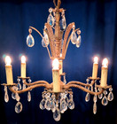Antique Vintage French 6 Light Spanish Brass Ornate Crystal Prism Chandelier