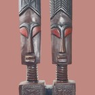 Vintage Hand-carved African Tribal Fertility Statue Twin Figures Elongated
