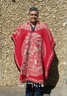 Mexican Poncho  calendario Azteca   Sarape   Reversible   Gaban   Red   Tan