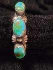 Turquoise Native American Three Stone Sterling Silver Cuff Bracelet Handmade