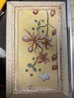 Beige Floral Solid Wood Storage Chest Trunk  Hinged Lid  Lined  Metal Handles