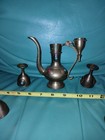 Vintage Turkish Coffee Set Brass With Gemstones 7pc Mideastern