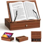 Wooden Book Stand For Reading   4 Adjustable Height Bible Stand With Storge book 