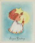 Vintage Christmas Card Girl Holding Star In Hair Holding Candle Unused