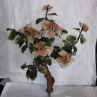 Vtg Chinese Jade Glass Flowering Bonsai Tree Branch Green Peach 15  No Pot