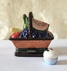 Cooking Club Of America Picnic Basket Porcelain Hinged Trinket Box W charm   Box