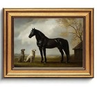 Gold Framed Horse And Dog Canvas Wall Art  Vintage Farmhouse Painting 9x11