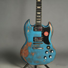 Blue Vintage Relic Sg Electric Guitar Mahogany Body neck Rosewood Fretboard