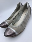 Tamaris Silver Leather Textured Cushioned Ballet Flat Cap Toe Shoes Size 40
