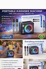 Portable Karaoke System Bluetooth Disco Lights Rechargeable 2 Wireless Mics T-03