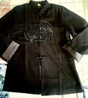 Silk Dragon Embroidered Asian Style Garment Black Nwot