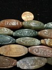 One Vintage Carved Chinese Shou Focal Bead 30mm Bloodstone Moss Agate Gemstone