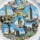 Vintage New York City Souvenir Blue Decorative Plate Collectible Skyline Art