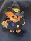 Larger 8 Inch Vintage Russ Troll Halloween Witch With Hat And Broomstick 90 s
