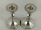 Judaica Shabbat Sterling Silver Candle Holders Hexagon Art Deco Rare Vintage
