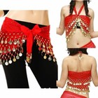 2 Pcs One Set 3 Rows Gold Coins Belly Dance Hip Skirt Scarf Wrap Belt Hipscarf