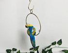 Ceramic Hanging Macaw Parrot On Metal Ring Perch