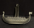 Vintage Norwegian Pewter Viking Ship Boat Handstopt Tinn Miniature Figurine