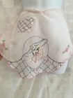 Vintage Handmade 40   s Half Apron Pink Sheer Floral Lady Embroidery Party Hostess