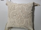 Antique Ecru Tape Lace Applique Leaves Cord Embroidery Rings Pillow Cover 