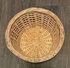 Vintage Round Brown Wicker Basket  Small  Handmade Traditional Freestanding
