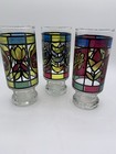 Vintage Stain Glass Set Of 3 Schaefer  Falstaff And Schlitz Beer Glasses Retro