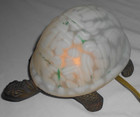 Vintage  Turtle Lamp White Glass Shell Cast Metal Body Base Night Light Frosted